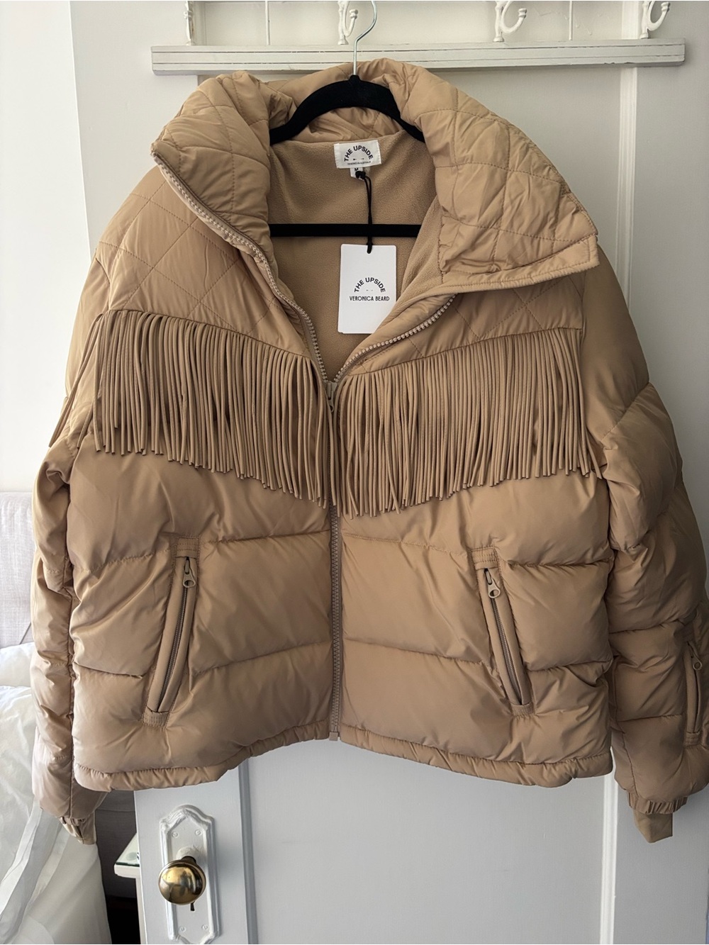 Veronica Beard x The Upside - Beige Fringe Puffer Jacket